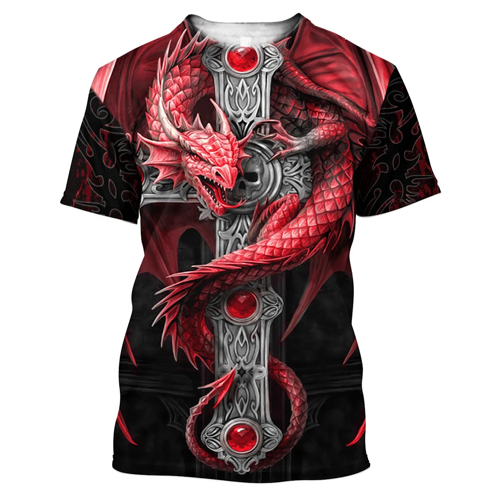 

Viking Tattoo Dragon Super Large Men's T Shirt 3d Printed Short Sleeve Polyester Casual Hip Hop Tops Summer