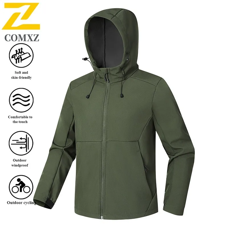 COMXZ Windbreaker Mountain Tech Softshell Waterproof Hooded Outdoor Coat for Hiking Camping Fishing Unisex Urban Outdoor 2025