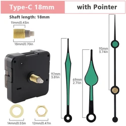 Silent Quartz Wall Clock Mechanism Kit with Hands and Repair Tools (Tpye-C 18mm)
