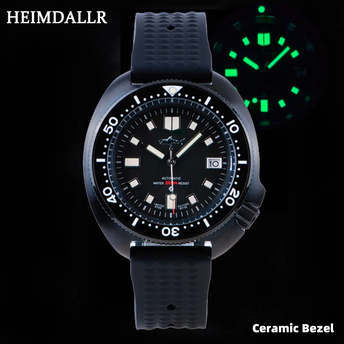 

Heimdallr Men's Dive Watch Black Dial Sapphire Ceramic Bezel NH35 Automatic Movement 200m Water Resistant Turtle 6105 Wristwatch