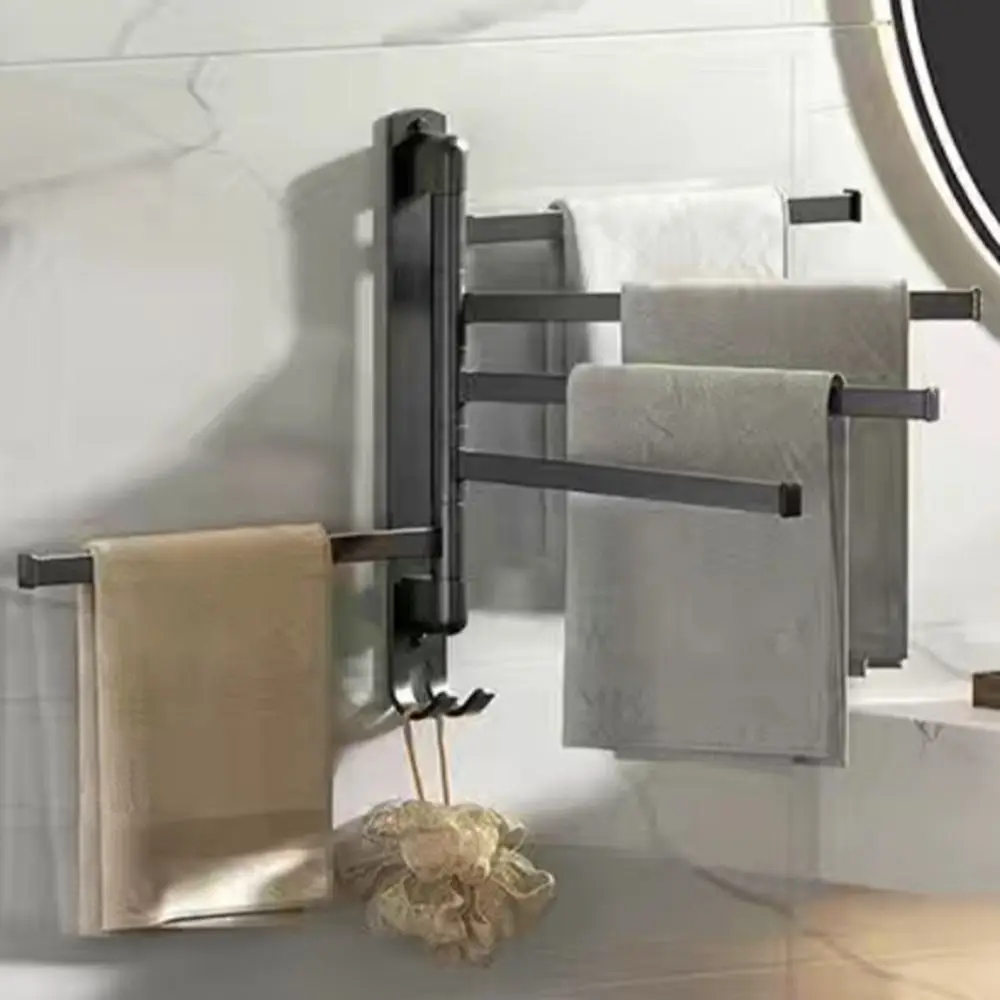 

Black Rotatable Wall Mounted Folding With Hook Kitchen Shelf Towel Holder Hanger Towel Bars Towel Rack