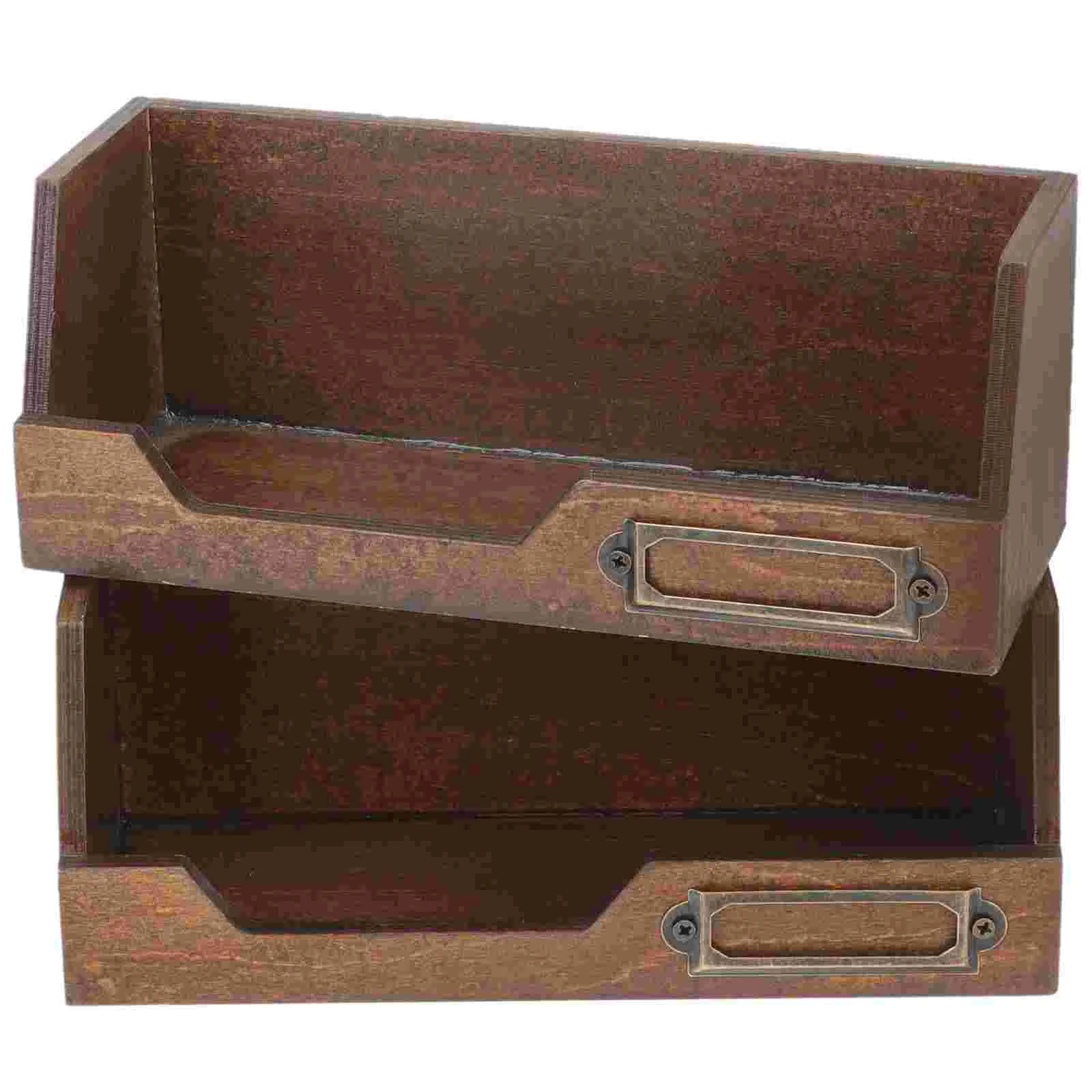 Tape Storage Box Wooden Desk Organizer Craft Container Stationery Holder Desktop Accessories 2 Pcs