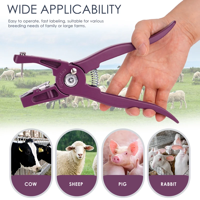 Ear Tag Pliers and 10 Pins Animal Control Device Metal Ear Thorn Tongs Swine Cow Sheep Rabbit Identification Animal Tool