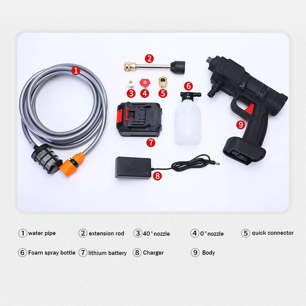 High Pressure Portable Car Washer 200W 12V-21V Garden Watering Gun Wireless Removable Accessories for Car Home Cleaning 4