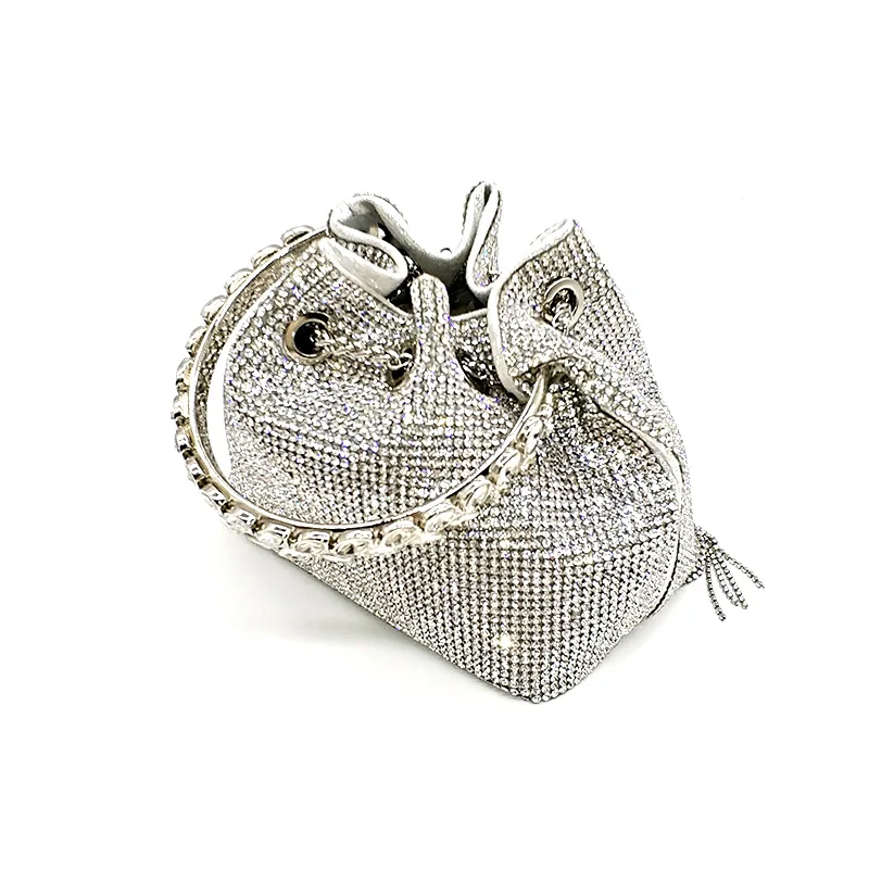 No GIFT BOX women evening party purse diamond tassel tote bag silver crystal cross body shoulder bag