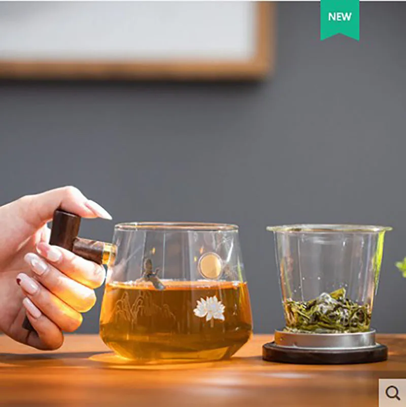 

Tea cup personal glass three piece set heat-resistant tea separation tea making cup household filter flower tea cup