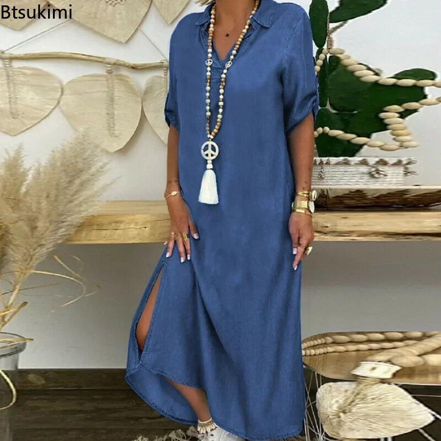 white christmas dresses Chic Plus Size Denim Midi Dress for Women main image 1