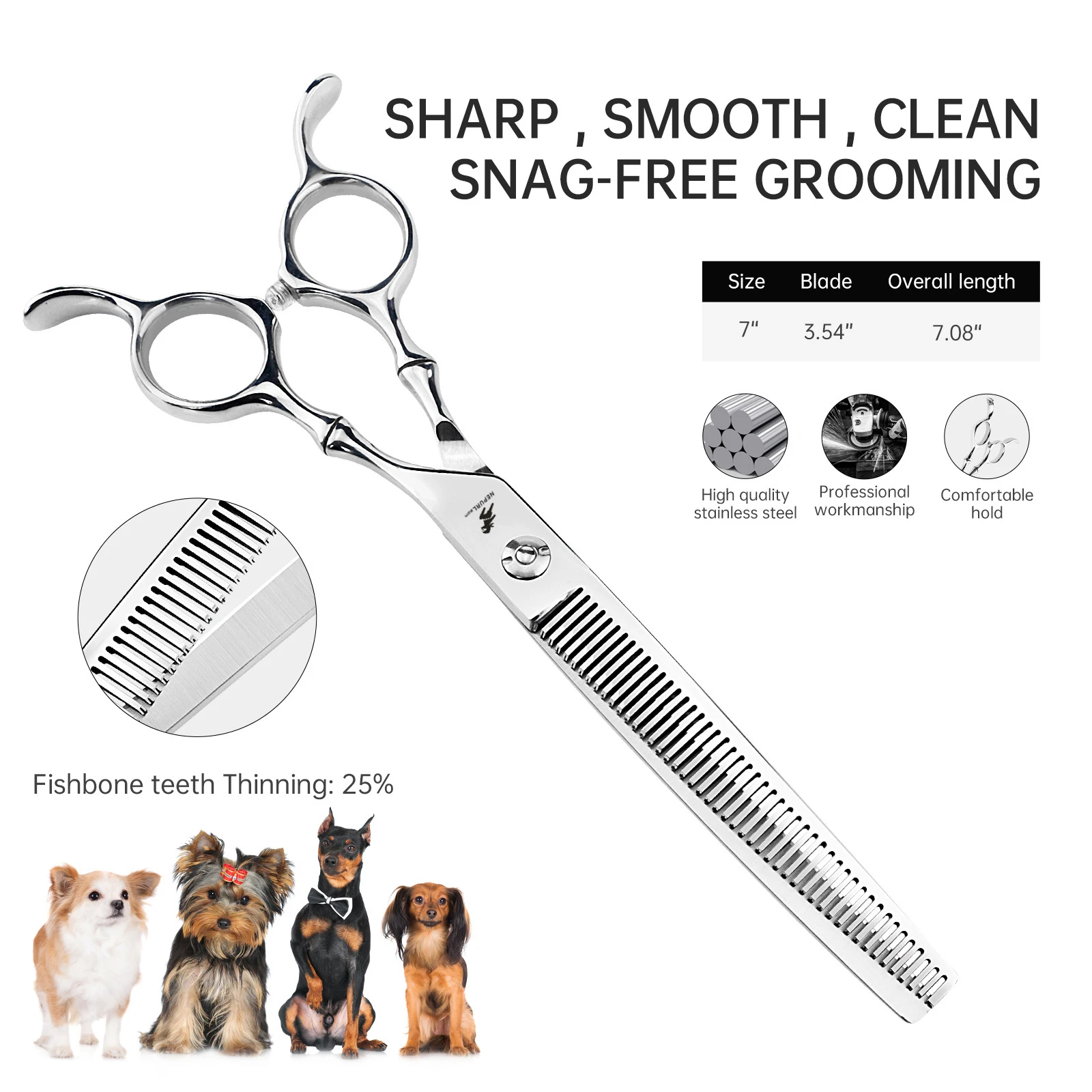 Dog Grooming Scissors Japan Stainless 7" 8" Pet Scissors Dog Curved Chunker for Groomer Bend Down Thinning Shears