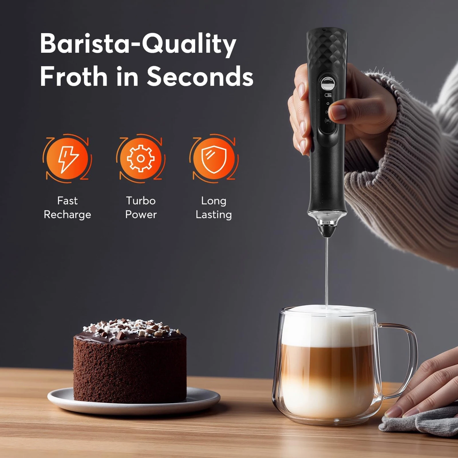 Milk Frother Wand Coffee Frother Handheld Foam Maker For Latte thumbnail 9