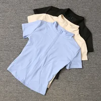 Summer High Quality Waist Slimming Training Tops Women's Quick-drying Tight Stand Collar Full Zipper Short Sleeves Yoga shirts 1