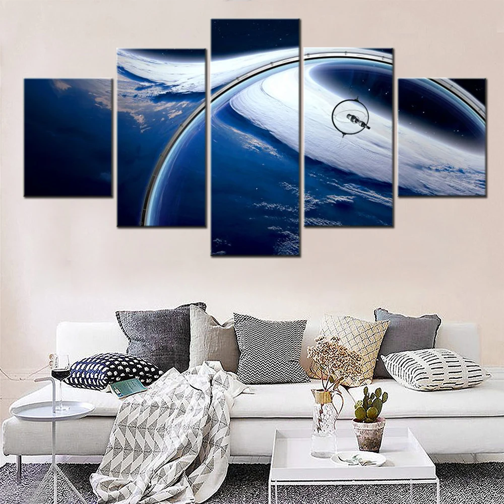 

Abstract 5 Pieces Wall Art Canvas Poster Outer Space Wallpaper Painting Home Decor Living Room Picture Print Bedroom Mural Pictu