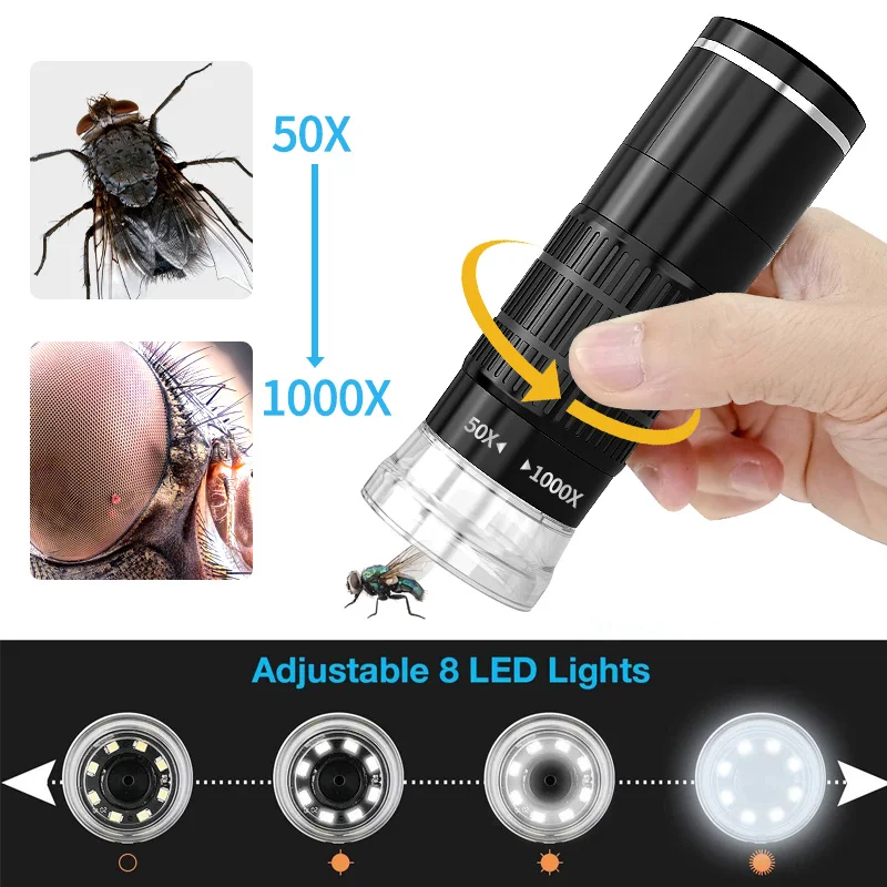 Digital Microscope Wireless Digital Microscope 50X-1000X Magnification Portable Handheld USB Microscopes with Flexible Stand For iPhone Android PC
