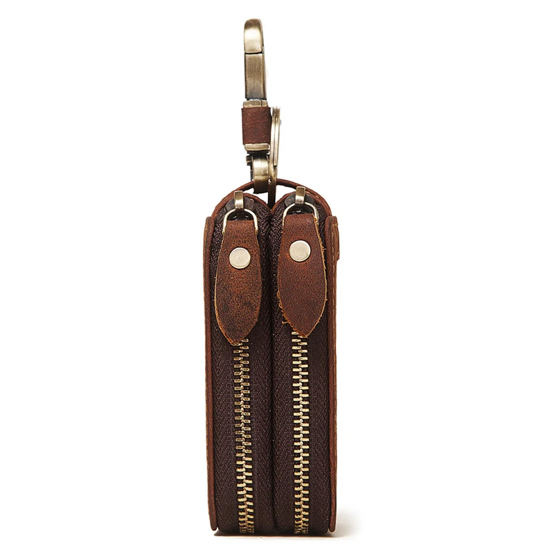 Double Pocket Zipper Leather Keychains Car Keychain Waist Hanging Key Holder Multifunctional Organizer Bag Key Chain for Men