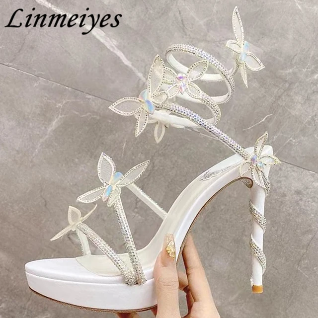 2023 New Cross Band Butterfly Stiletto Heels 11Cm Wedding Fairies  Square-Headed Open-Toed Women's Sandals Size 42 - AliExpress
