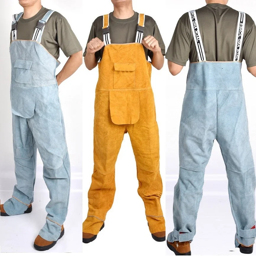 

Welding Clothing Mens Bib Overalls Safety Coverall High Temperature Protective Leather Flame Retardant Repair Welder Strap Pants