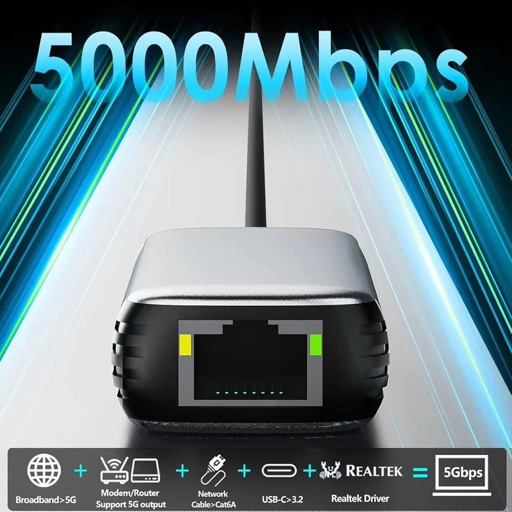 5Gbps USB 3.2 유형 C 이더넷 어댑터 RTL8157 Windows 11 PC/노트북 용 5000Mbps RJ45 네트워크 카드 Lan 인터넷 케이블 변환기