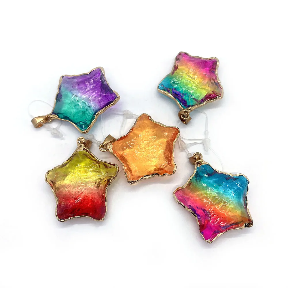 

1pcs Healing Natural Stone Pentagram Multicolor Crystal Necklace Gradient Charm Ladies Pendant DIY Necklace Earring Accessories