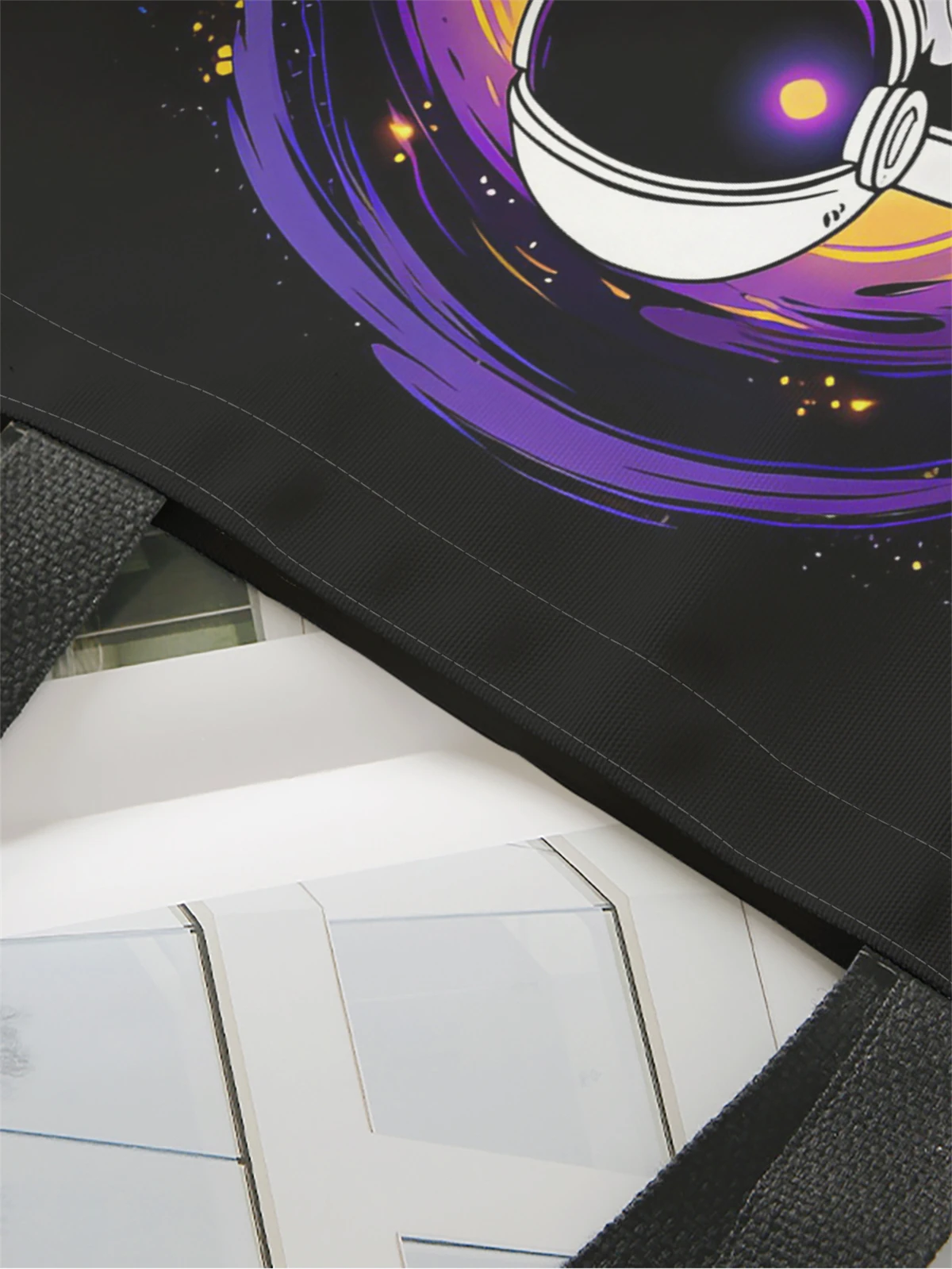 1pc,Starry Sky Astronaut Handbag, Reusable Fashion Handbag, Multi functional Handbag, Printed Canvas Shopping Bag