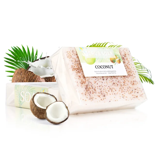 M + Savon au lait de coco naturel avec particules givrées, huile essentielle blanche brillante, savon fait à la main, hydratant pour les mains, 100% biologique 1
