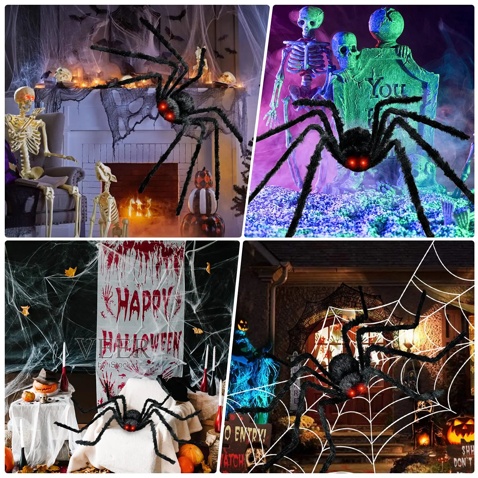 Halloween Spin Met Oplichtende Ogen Decoratie Geluid Controle Harige Spin  Prop Voor Indoor Outdoor Trefhuis Halloween Decor - AliExpress, image size:1600x1600