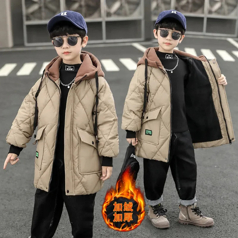2024 New Teen Boys Winter Coats Plus Velvet Warm Kids Jacket Fashion Zipper  Hooded Child Outerwear Clothing 4 6 8 10 12 14 Years - AliExpress