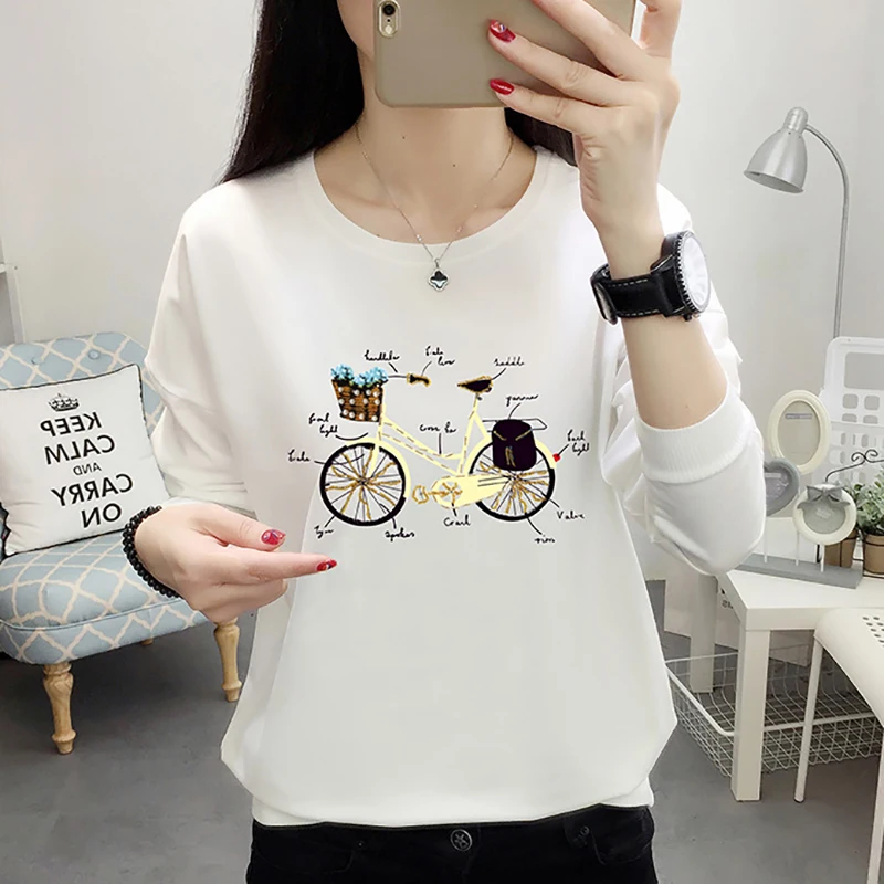 

Tshirts Women 2022 Letter Print T Shirt Korean Style Long Sleeves Autumn Woman Clothes Tshirt Casual Tee Shirt Femme Camisetas