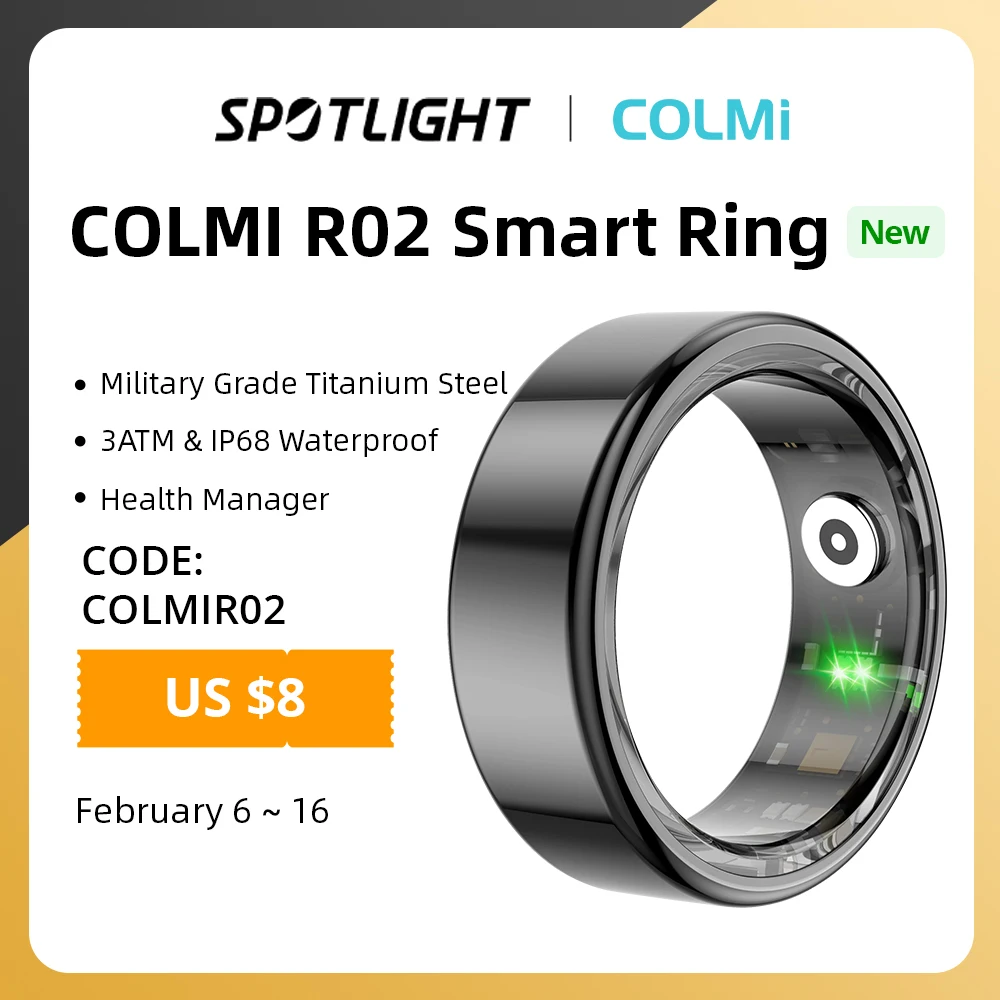  COLMI R02 Smart Ring Military Grade Titanium Steel Shell Health Monitoring IP68 & 3ATM Waterproof Multi-sport Modes 