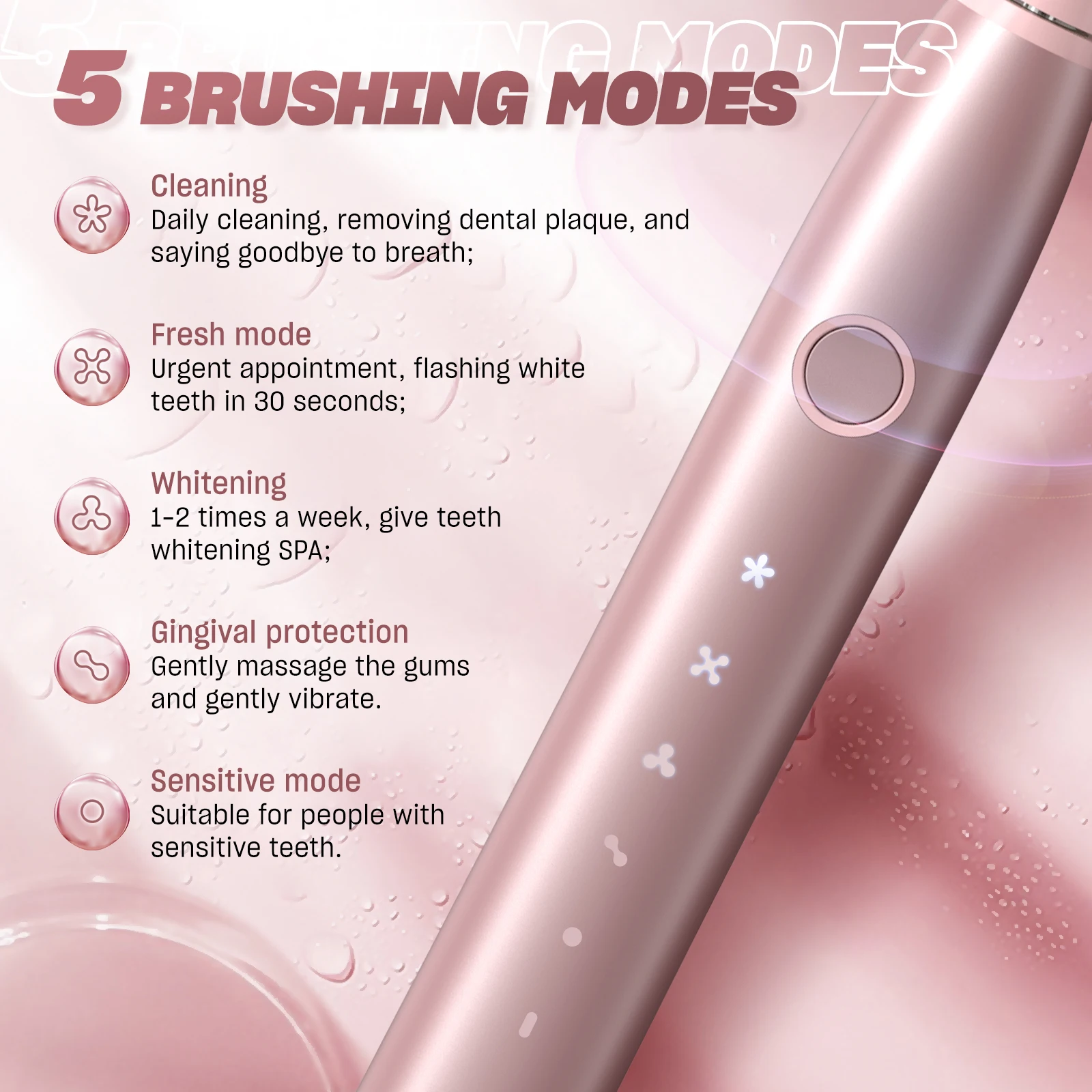 SEJOY Sonic Electric Toothbrush Oral Cleaning Personal Care Appliances IPX7 5 Modes Smart Rechargeable Automatic Toothbrush 2