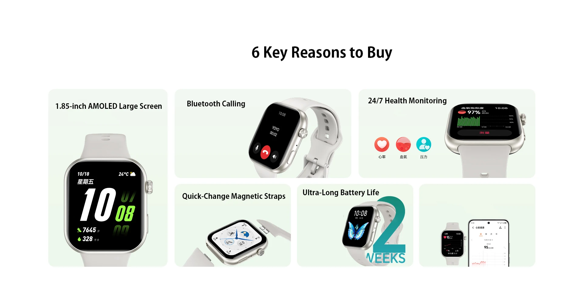 Honor Choice ROSSINI Smartwatch 2i 1.85" AMOLED Display Smart Watch 2 Weeks Battery 24/7 Health Monitor Bluetooth Call 3