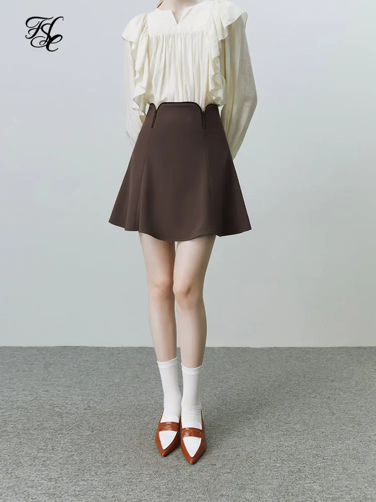 

FSLE Vintage High Waist Women Mini Skirt Age-reducing Small Fishtail A-Line Skirt Waist Design Female Ruffle Skirt Winter 2022