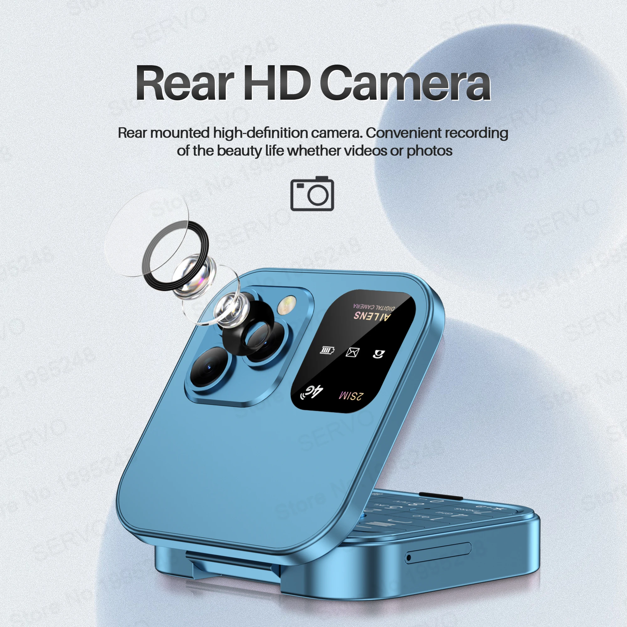 Official SERVO i16 PRO 4G LTE Mini Flip Mobile Phone Call Recording Flashlight Speed Dial Dual SIM Card 1.77" Tiny Folding Phone