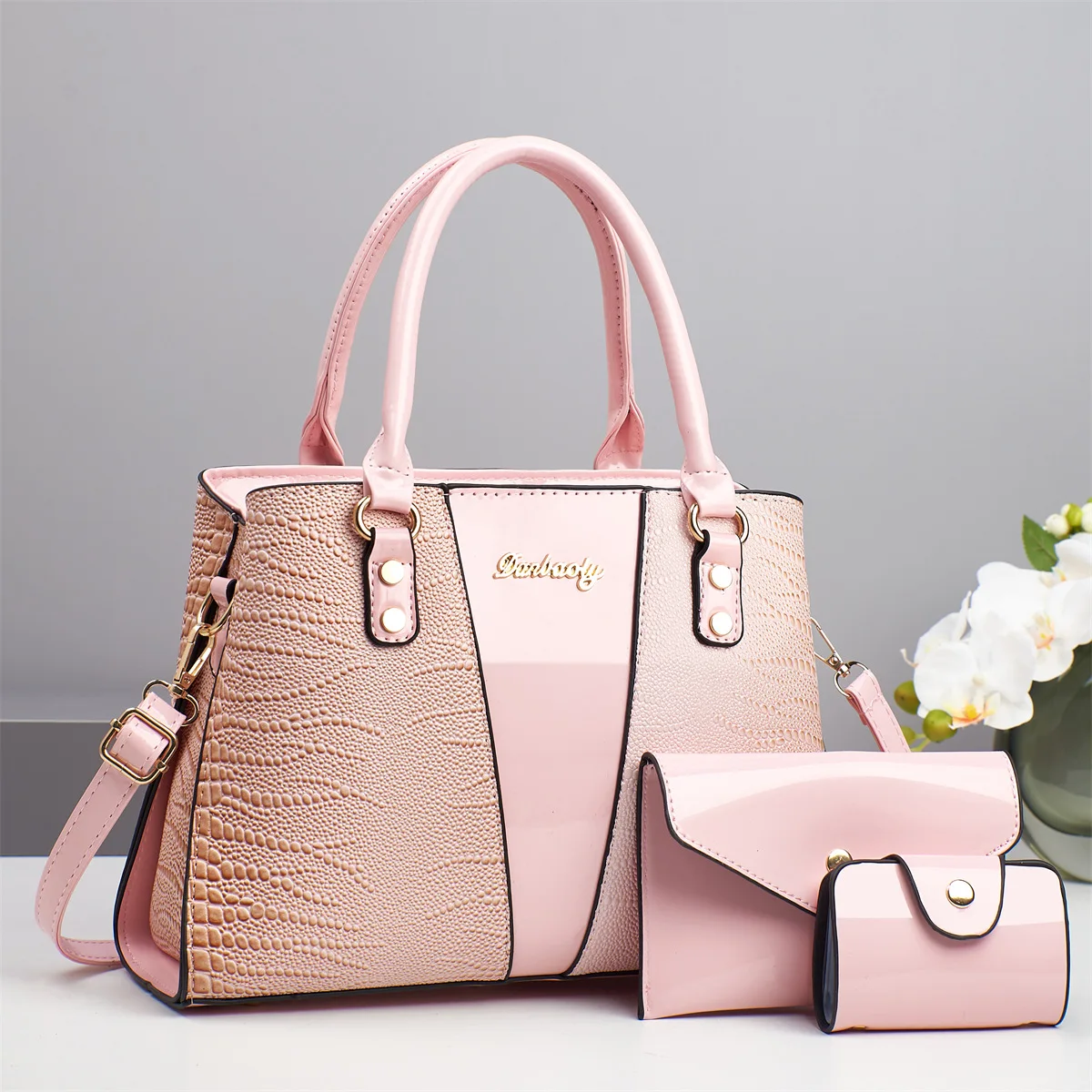 Large Capacity Crocodile Pattern Mother-Daughter Handbag Set