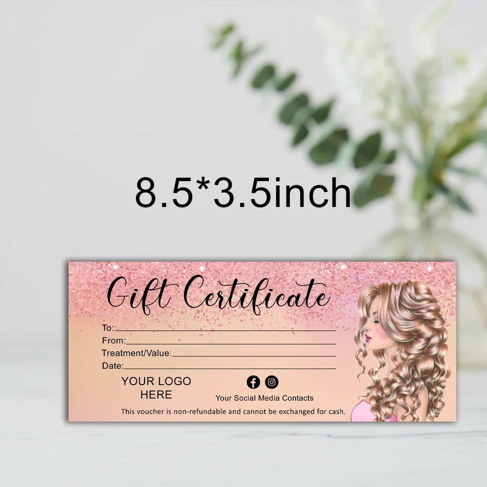 GLAM-Cartes de certificat de luxe personnalisées pour salon de coiffure,  carte de bon de cadeau de coiffeur, carte de cadeau de cheveux pour  patients, or rose - AliExpress, image size:1000x1000