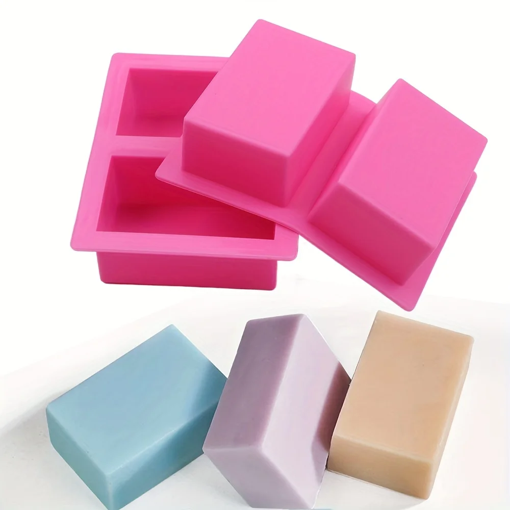 Silicone Mold 1pc Rectangle Silicone Soap Mold 4 Oz Thick Rectangular Resin Candle Mold 2-Cavity Toast Cake Pastry Baking Tool