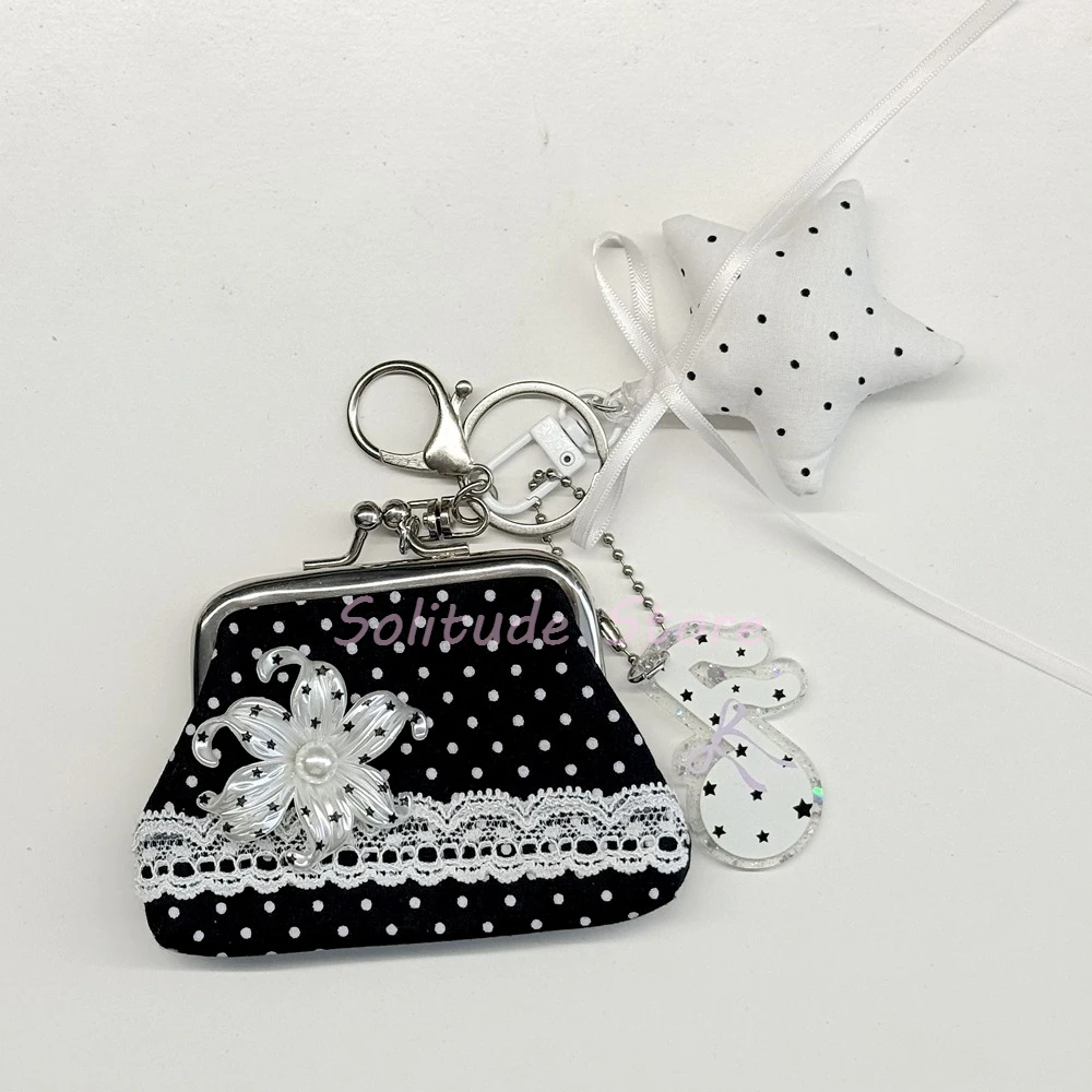 Charming Vintage-Inspired Y2K Lace Coin Purse with Rose Details and Hanging Pendant