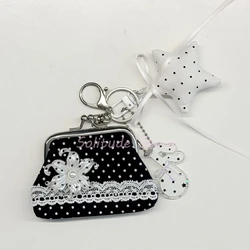Charming Vintage - Inspired Y2K Lace Coin Purse with Rose Details and Hanging Pendant (Black - 3)