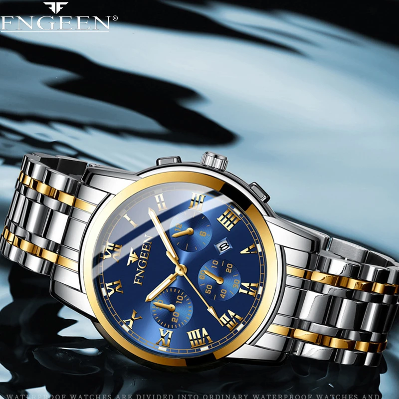 FNGEEN Men Watches 2023 Top Brand Luxury Waterproof Date Clock Male Steel Strap Casual Quartz Watch Sports Wrist Watch Men 4006 4