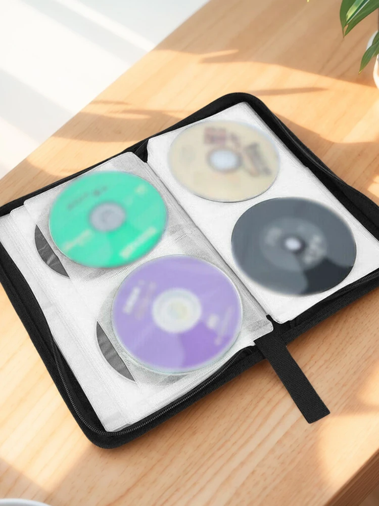 CD DVD Storage Bag CD DVD Storage Case Portable Zipper DVD CD Holder 80pcs Capacity Double-side CD DVD Storage Sleeve Case Dustproof Portable Disc VCD Carry Bag