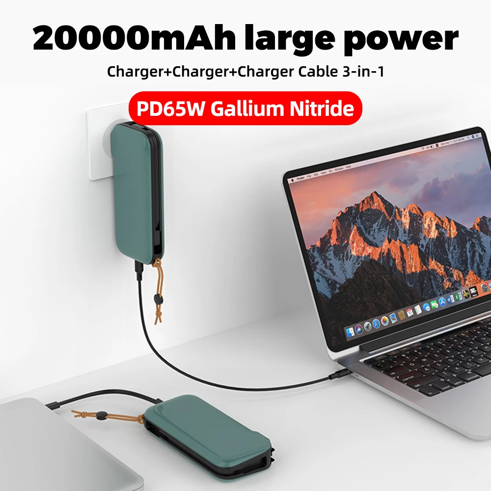 

PD65W GaN Charger PD30W Power Bank 2in1 Portable US EU UK AU 20000mah QC SCP AFC SCP Laptop Phone Switch Earphone Fast Charging