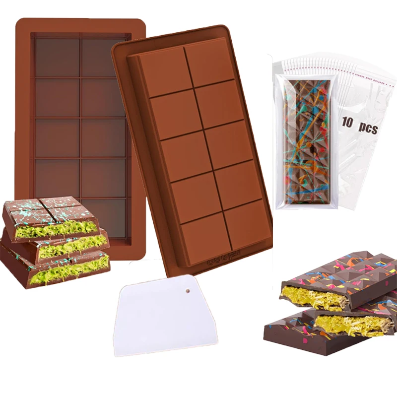Dubai chocolate mold 、 chocolate bar mold 2PS, with bag, with tools, large thick silicone bar for filling bars,