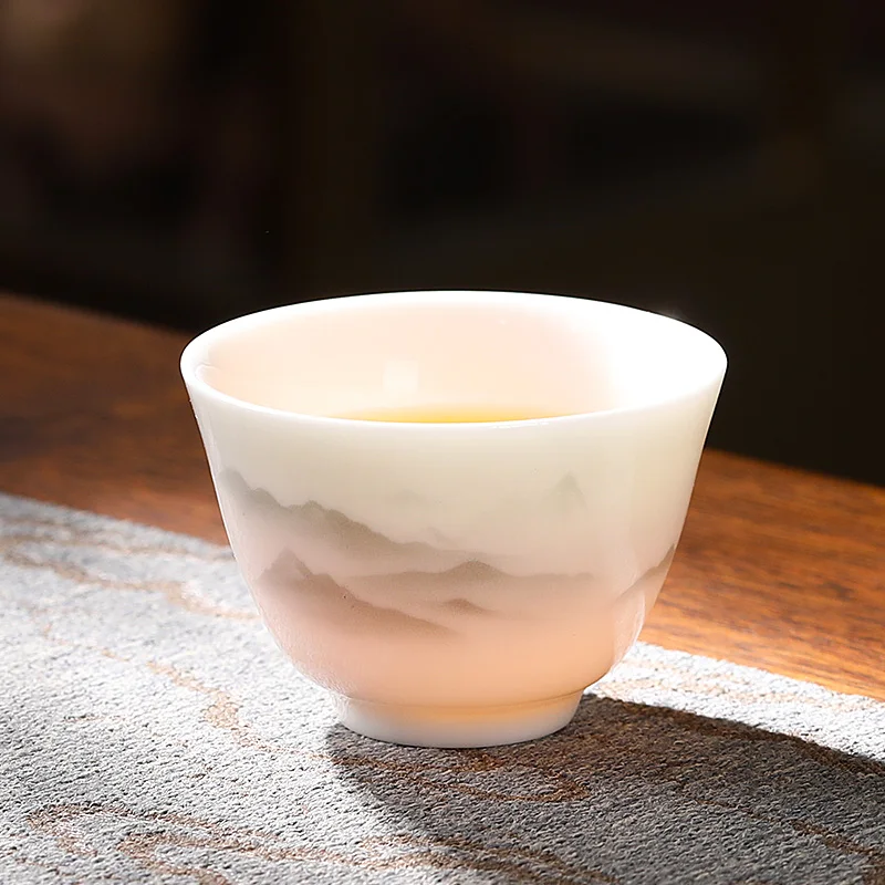 Suet jade porcelain kung fu tea master cup household white porcelain tea small Gu cup ceramic single cup tea cup tea set
