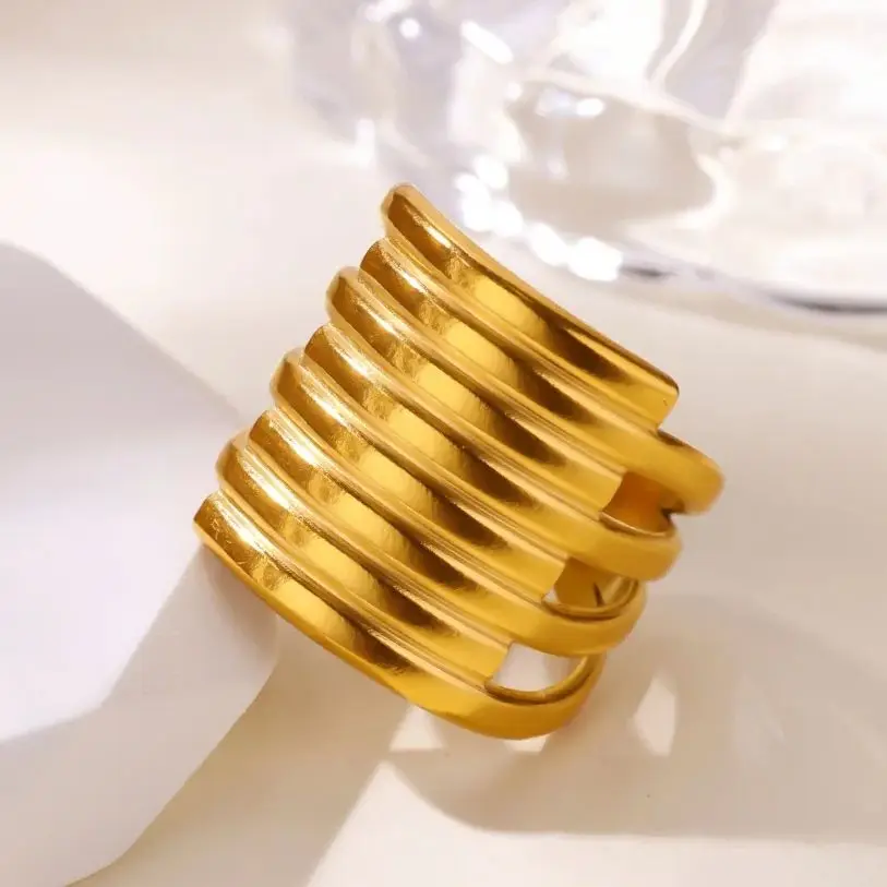 Stainless Steel Multi-Layer Lines Rings For Women