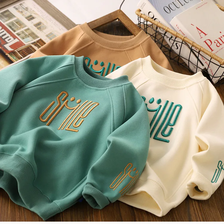 Teen Jungen Sweatshirt Frühling Herbst Neue Einfarbig Brief Drucken Langarm Hoodies Für 4-12 Jahre Kinder Sport Casual pullover – Detail 1