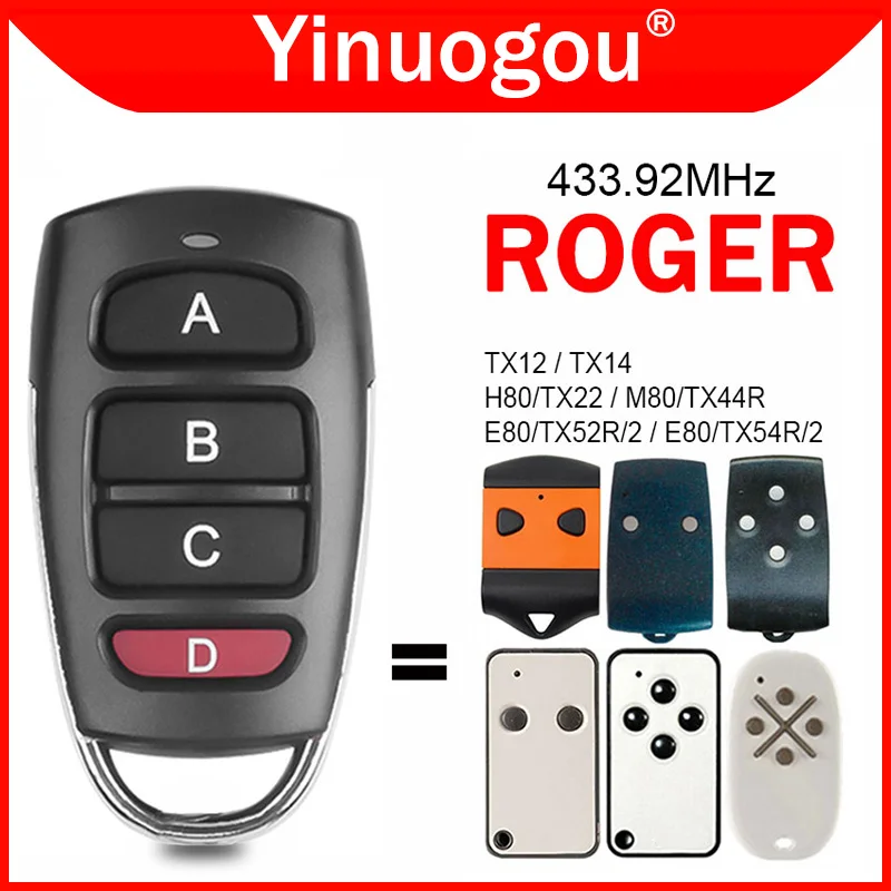 

ROGER TX12 TX14 / H80 TX22 / M80 TX44R / E80 TX52R 2 / E80 TX54R 2 Garage Door Remote Control 433.92MHz Fixed Code Transmitter