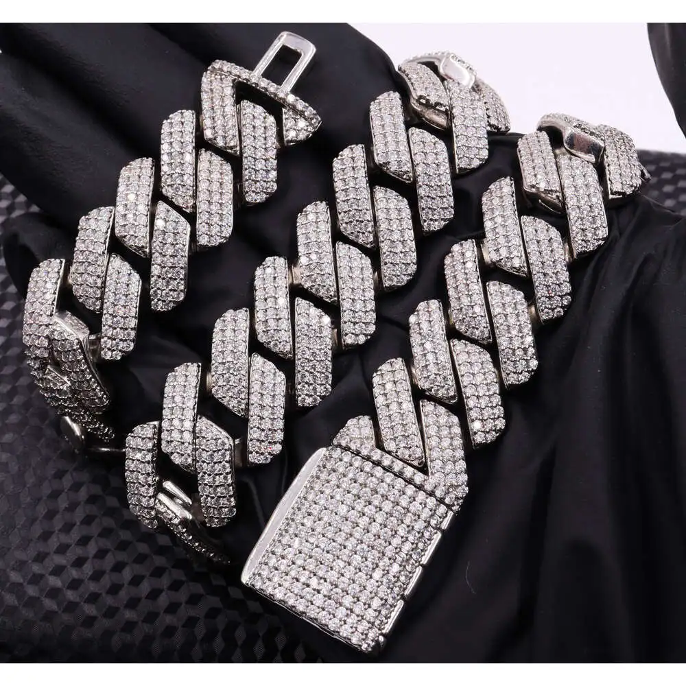 

Hot Sell 19mm 925 Silver Necklace Moissanite Diamond Custom Necklace American Fashion Hiphop Necklace