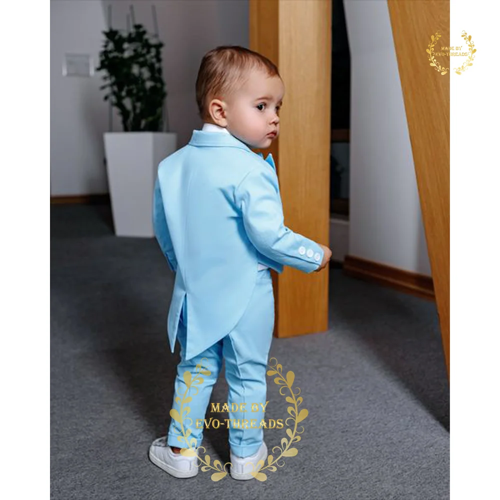 2-Piece Tuxedo Jacket Pants for Boy Toddler Kids Blue Wedding Pageboy's Double-breasted Tailcoat