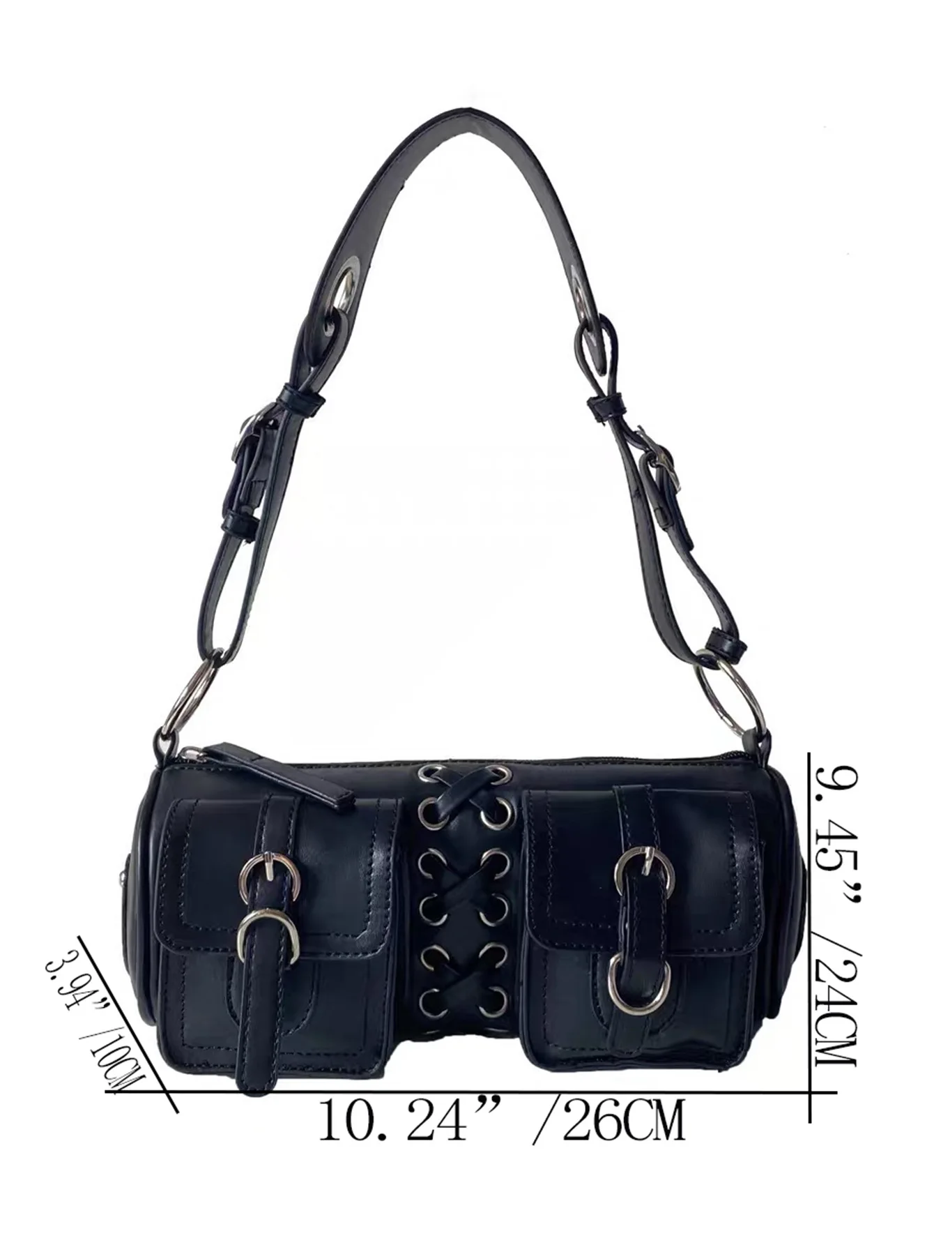 Vintage Schwarze Frauen Zylinder Unterarm Taschen Doppel Tasche Design Damen Schulter Tasche Mode Weibliche PU Leder Geldbörse_voghion.com