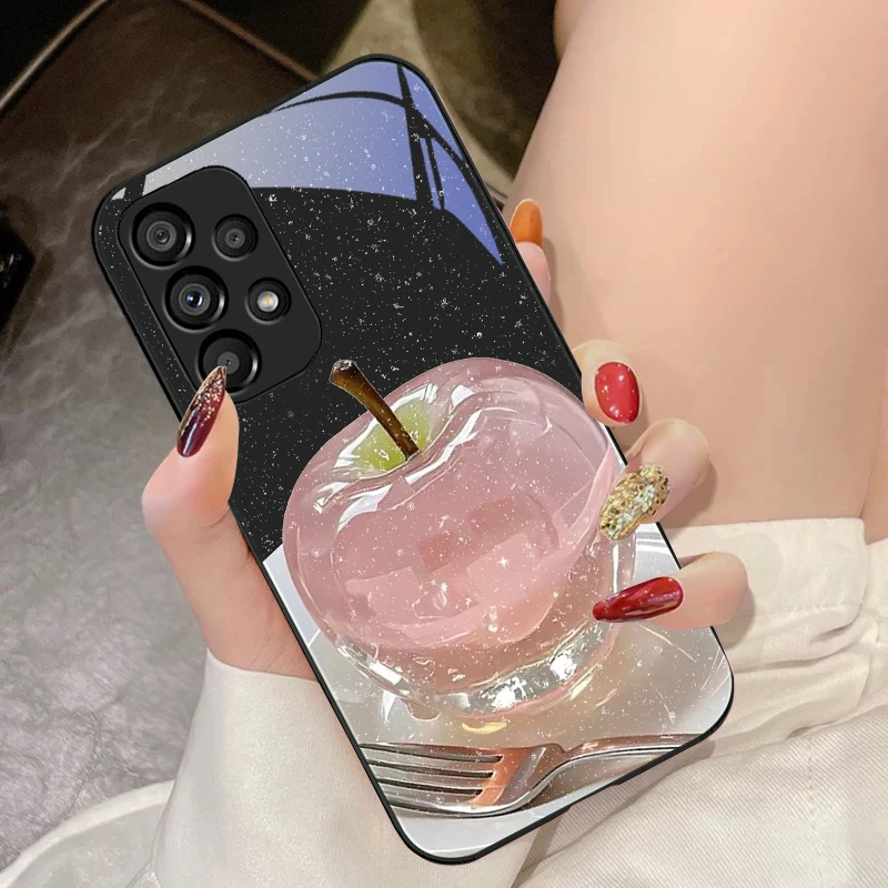 Crystal Apple Pink Purple Tempered Glass Phone Case