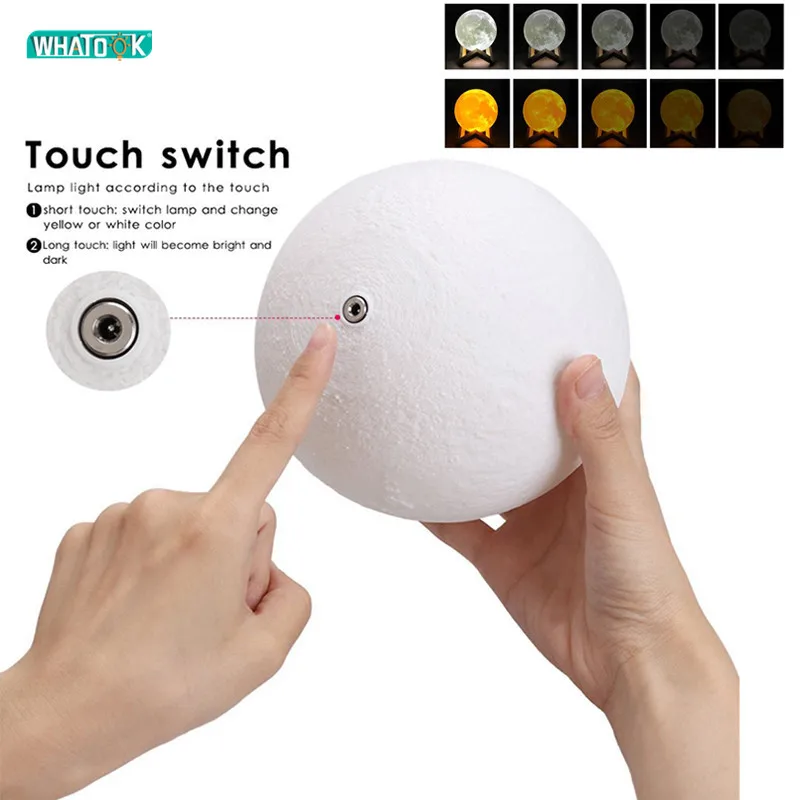 LED Night Light 3D Print Moon Lamp Rechargeable Color Change 3D Light Touch Moon Lamp Children's Lights Night Lamps Dropshipping 6