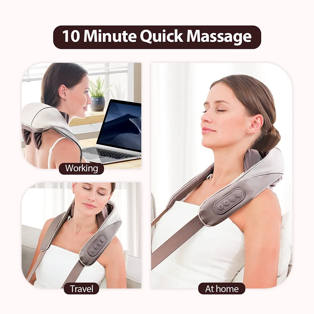Foreverlily Powerful Neck And Shoulder Massager Wireless Shiatsu Kneading Neck And Back Massage Shawl Trapezius Massager